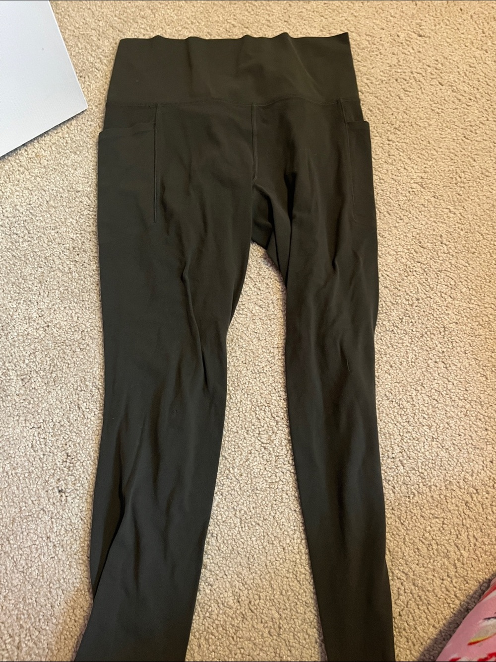 Athleta High-Waist Dark Green Leggings with Side Pockets